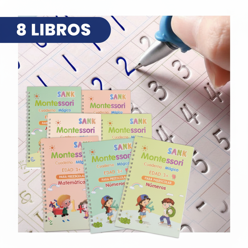 KIT X 8 LIBROS DE CALIGRAFÍA TINTA MÁGICA REUTILIZABLE